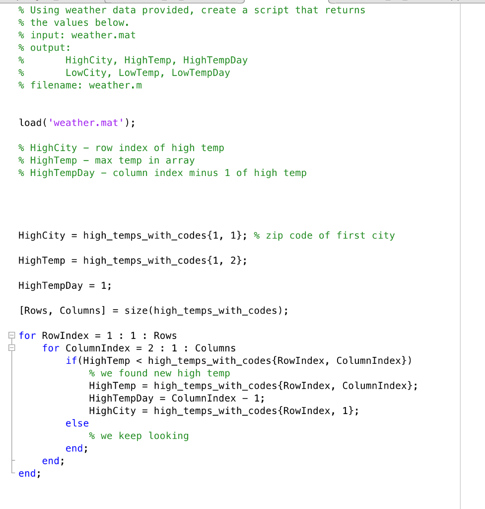 Solved Matlab Find Low Temps Using If Else Statements I Chegg Com