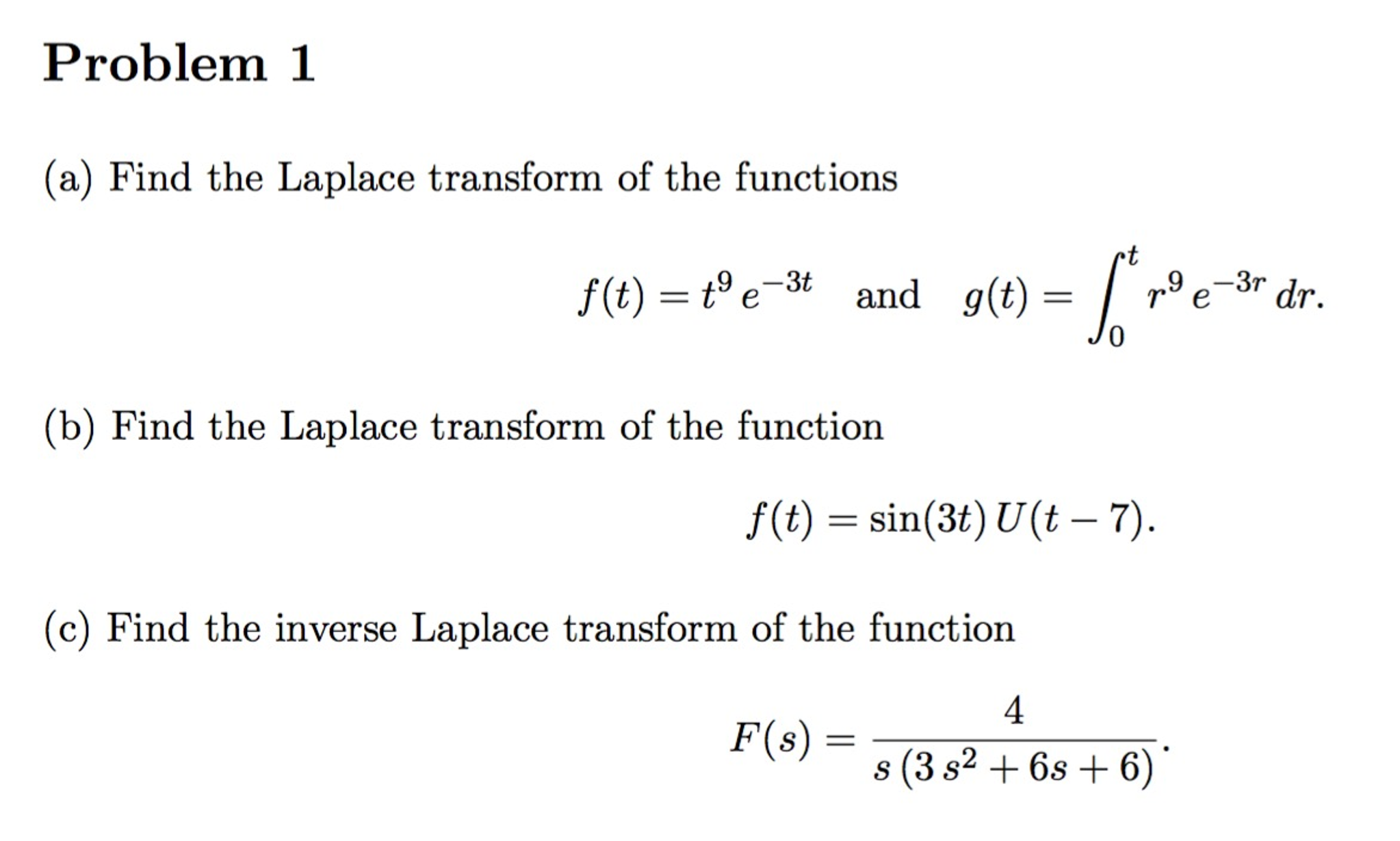 Solved Find The Laplace Transform Of The Functions F T Chegg Com