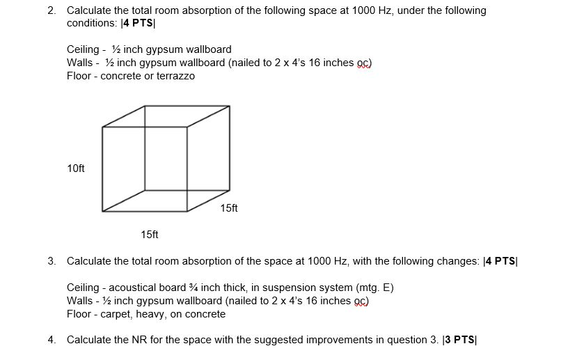 Calculate The Total Room Absorption Of The Followi