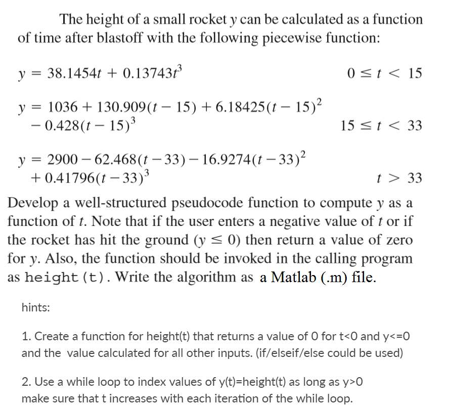 Solved The height of a small rocket y can be calculated as a