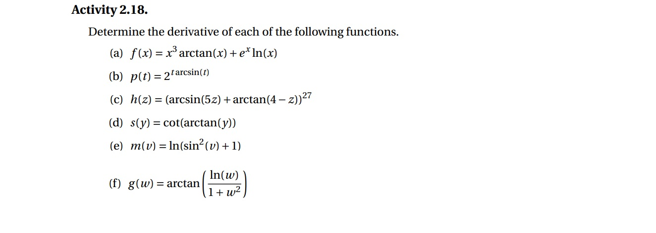 Solved Determine The Derivative Of Each Of The Following Chegg Com