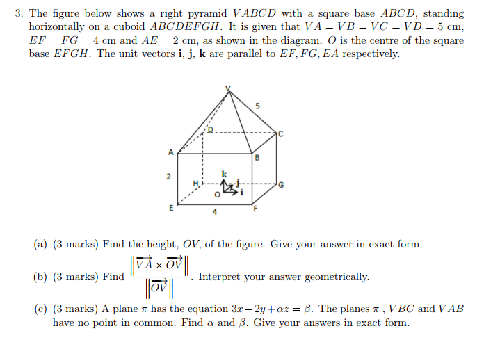 Solved 3 The Figure Below Shows A Right Pyramid Vabcd Wi Chegg Com