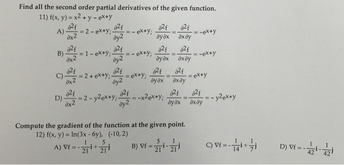 Solved Find All The Second Order Partial Derivatives Of The Chegg Com