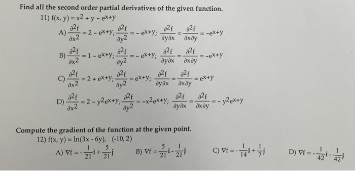 Solved Find All The Second Order Partial Derivatives Of The Chegg Com