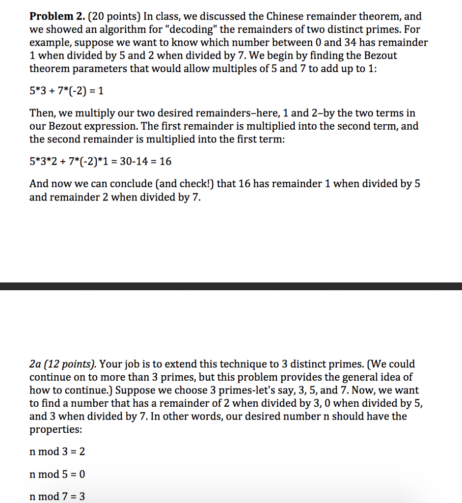 Solved In class, we discussedthe Chinese remainder theorem, | Chegg.com