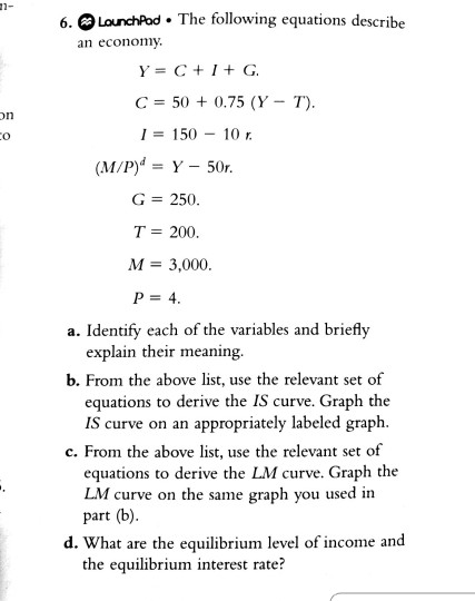 Solved 6 Lounchpod The Following Equations Describe An E Chegg Com