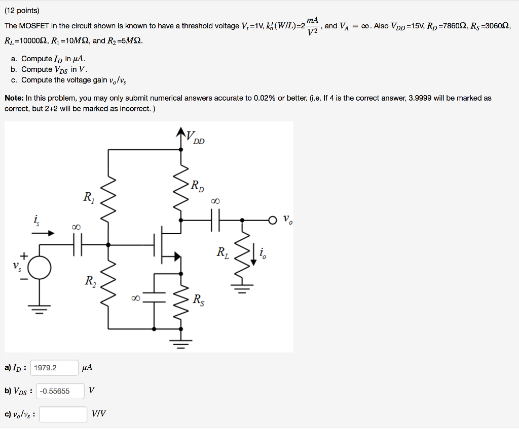 Solved 12 Points The Mosfet In The Circuit Shown Is Kno Chegg Com