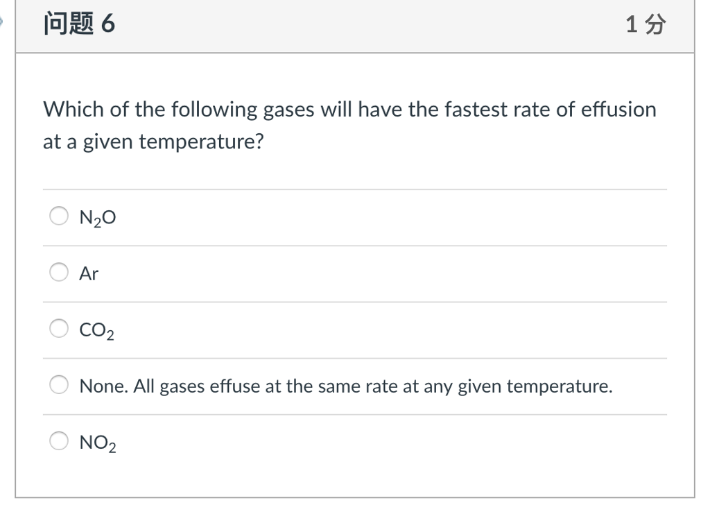 Solved 问题6 1分 Which Of The Following Gases Will Have T...