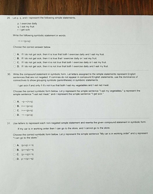 Solved 29 Let P Q And R Represent The Following Simple Chegg Com