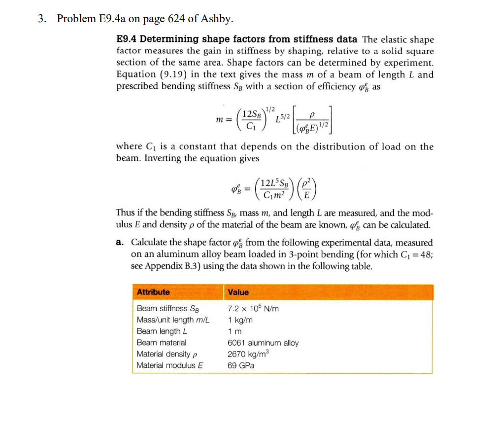 Problem E9.4a on page 624 of Ashby. E9.4 Determining