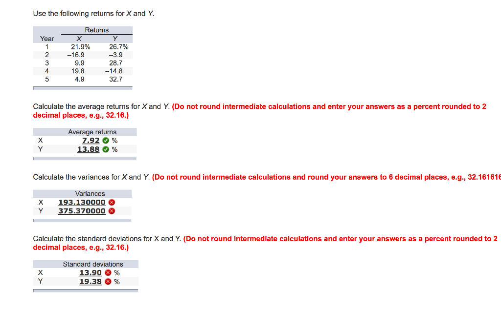 Solved Use The Following Returns For X And Y Returns Year Chegg Com