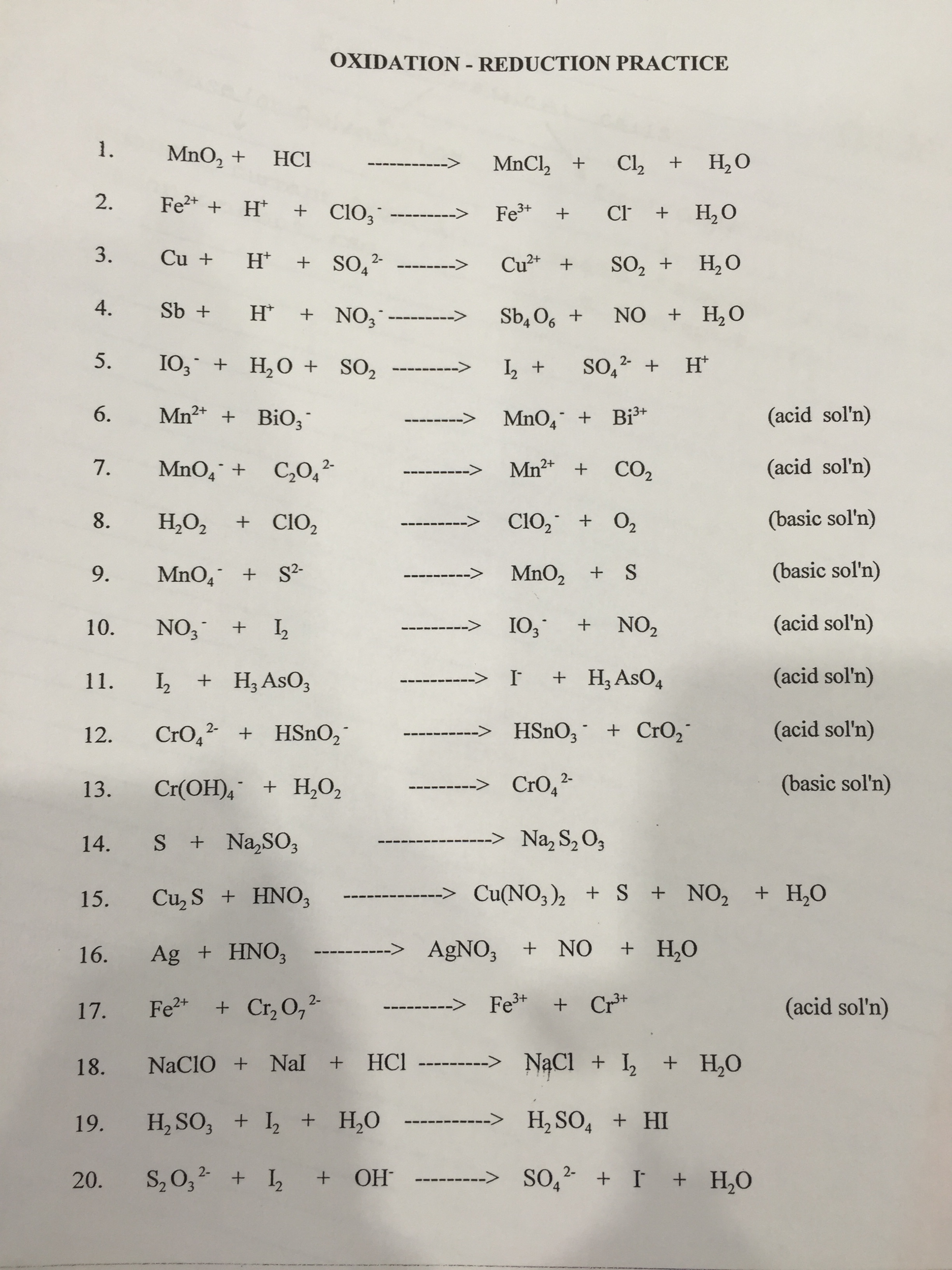Solved Could you please answer these questions on the  Chegg.com With Oxidation Reduction Worksheet Answers