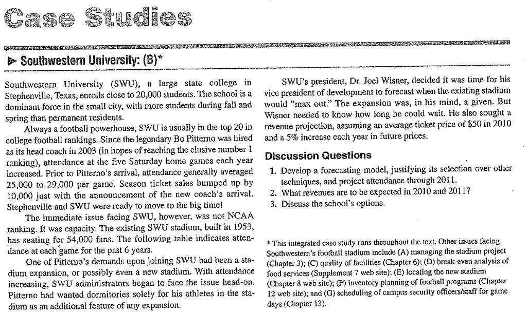 Southwestern university case study operations management answers image