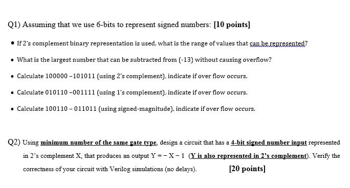 Q1 Assuming That We Use 6 Bits To Represent Signed Chegg Com