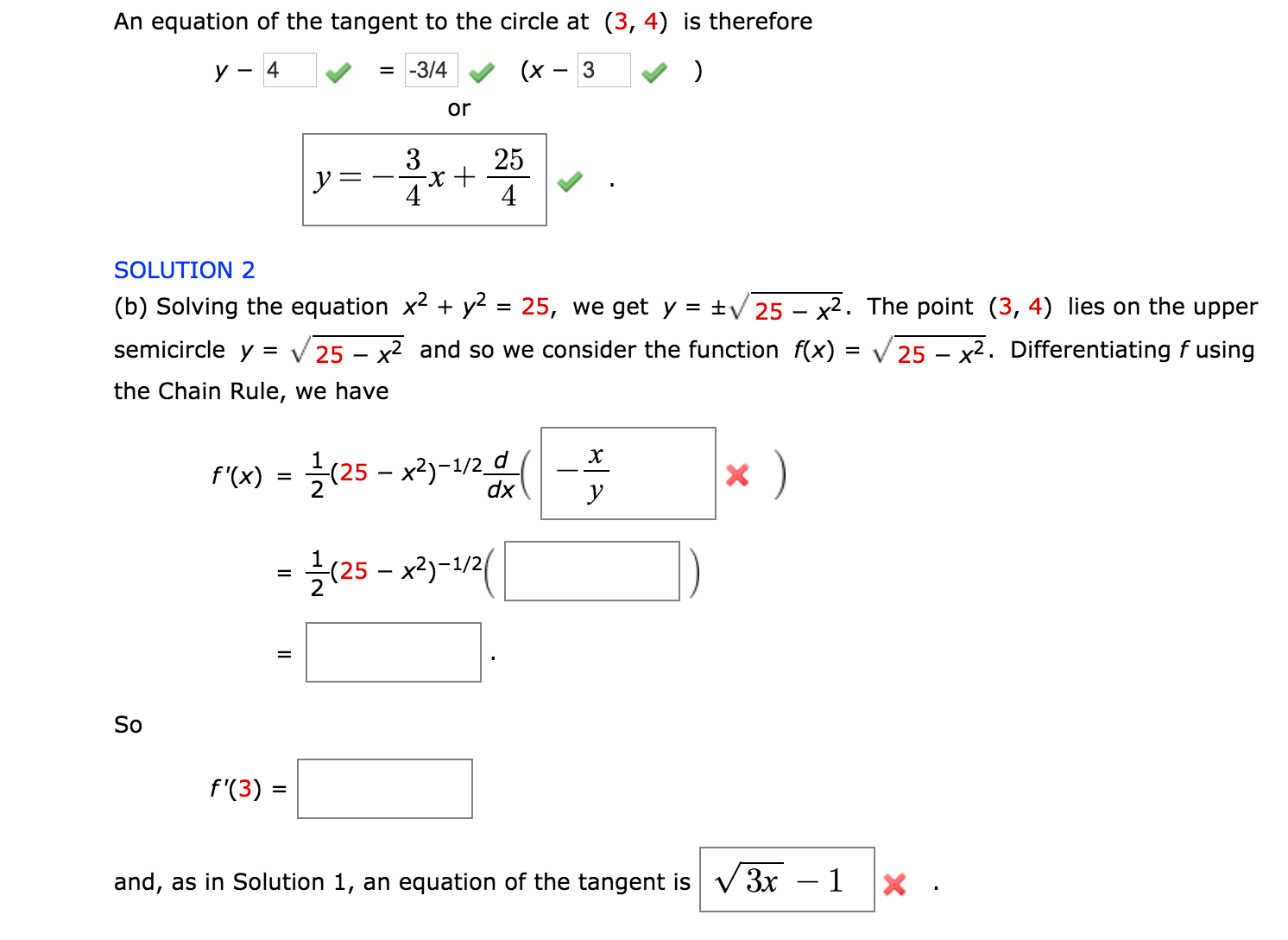 Solved Example 1 A If X2 Y2 25 Find Dy Dx B Find An Chegg Com