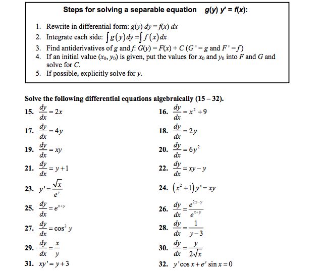 Solved Steps For Solving A Separable Equation G Y Y F Chegg Com
