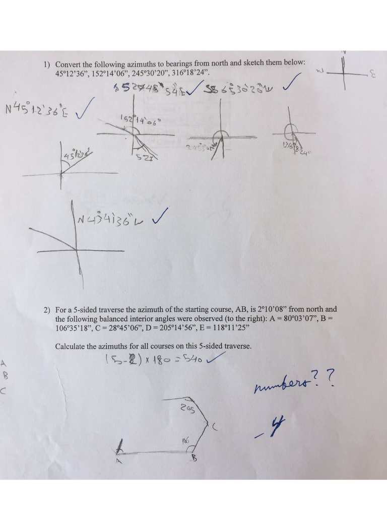 Solved Convert the following azimuths to bearings from north