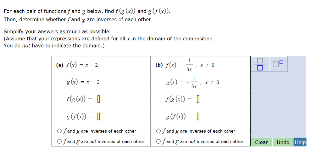 Solved For Each Pair Of Functions F And G Below Find Chegg Com