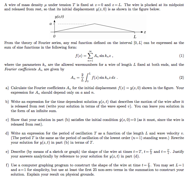 Solved A Wire Of Mass Density Mu Under Tension T Is Fixed Chegg Com