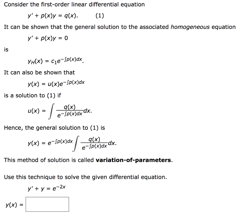 Solved Consider The First Order Linear Differential Equation Chegg Com