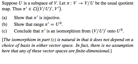 Solved Suppose U Is A Subspace Of V Let Pi V Rightarrow Chegg Com