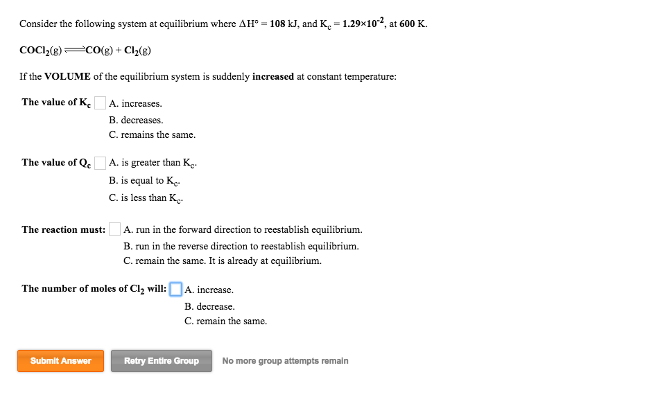 Solved Consider The Following System At Equilibrium Where Chegg Com