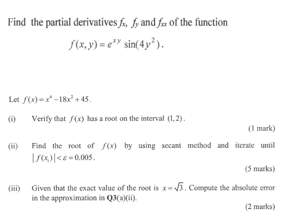 Solved Find The Partial Derivatives F X F Y And F Xx Of The Chegg Com