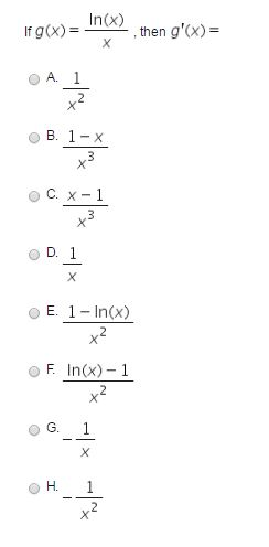 Solved If G X Ln X X Then G X A 1 X 2 B 1 X Chegg Com