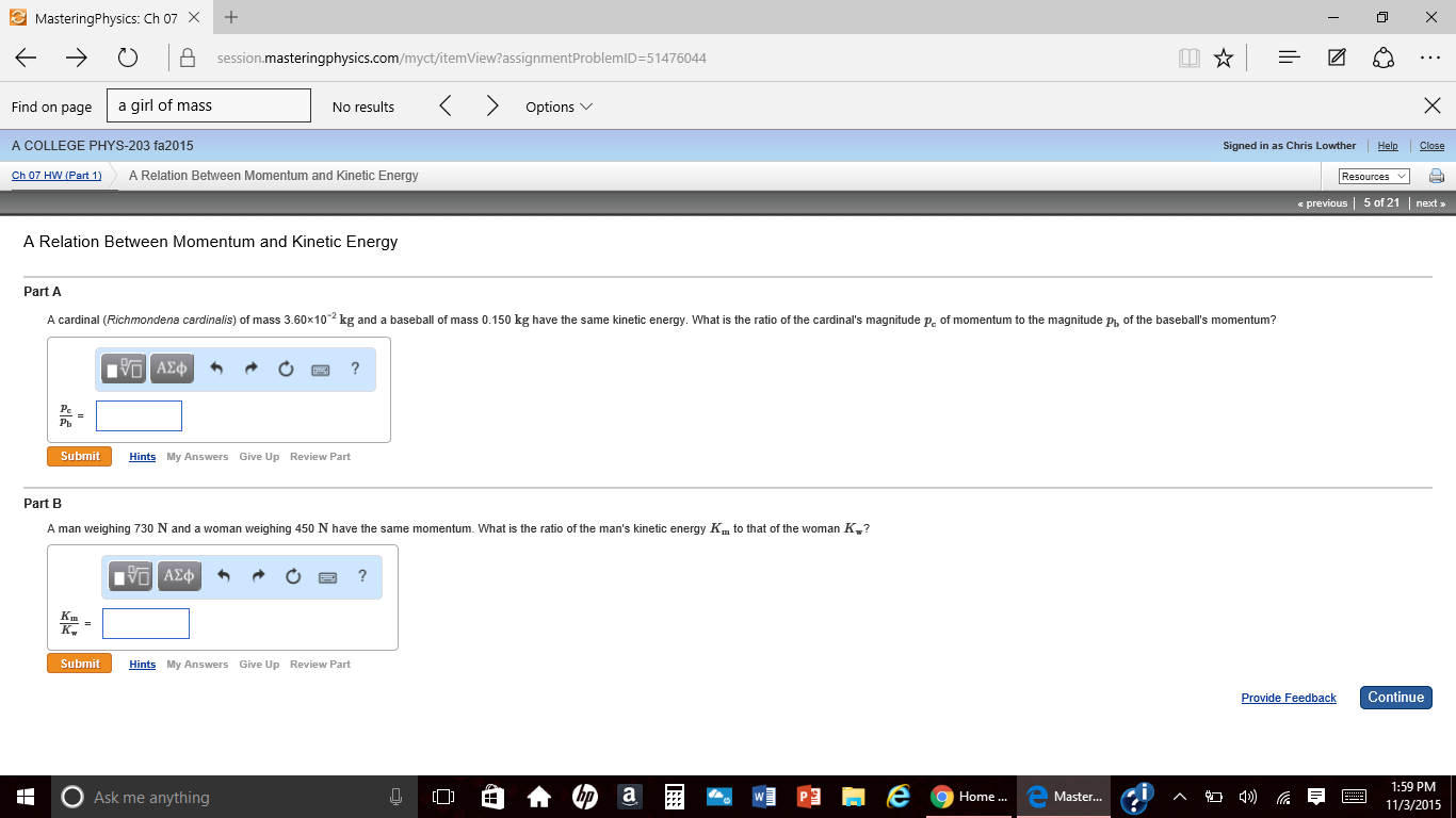 Mastering Physics: Ch 07 X O Session ring physics.