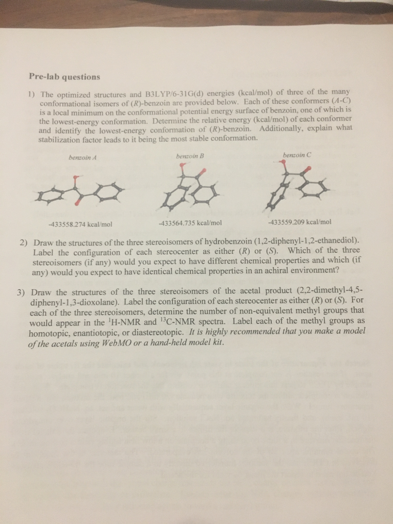 Optimized Solved: Structures The B3LYP/6-31G(d) ... And Energi