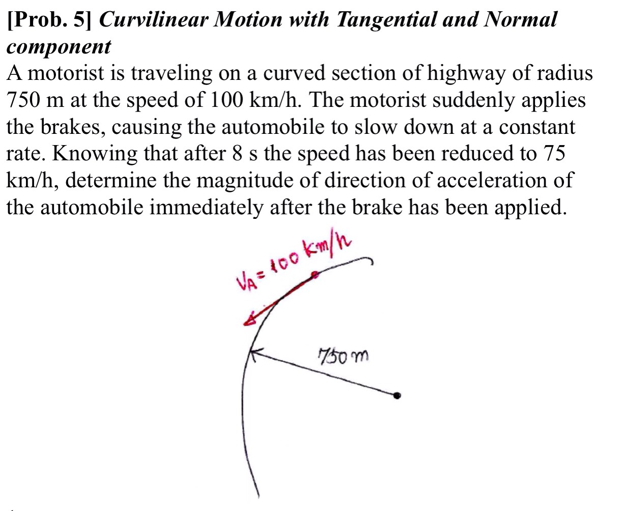 Solved [Prob. 5] Curvilinear Motion with Tangential and