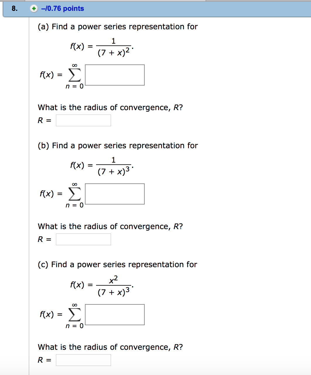 Solved Find A Power Series Representation For F X 1 7 Chegg Com