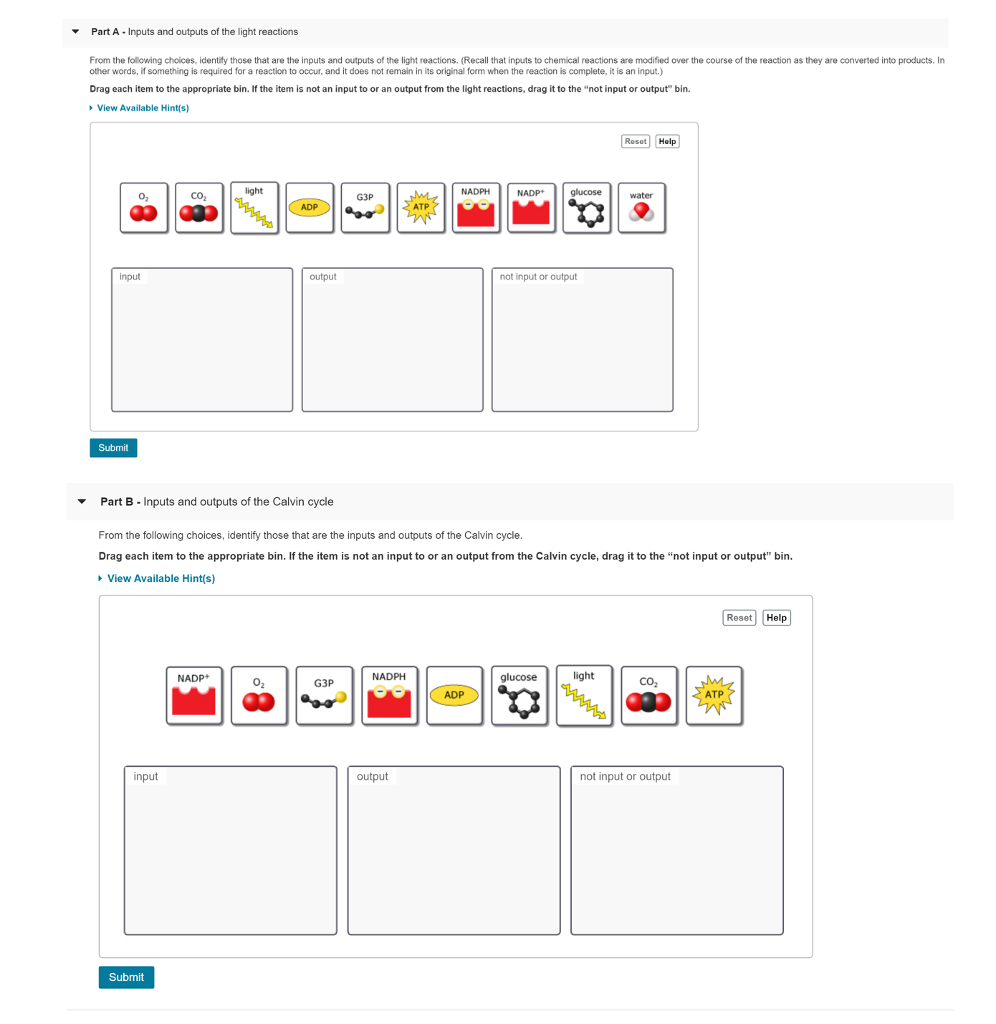 Solved Part A-inputs and outputs of the light reactions ? | Chegg.com