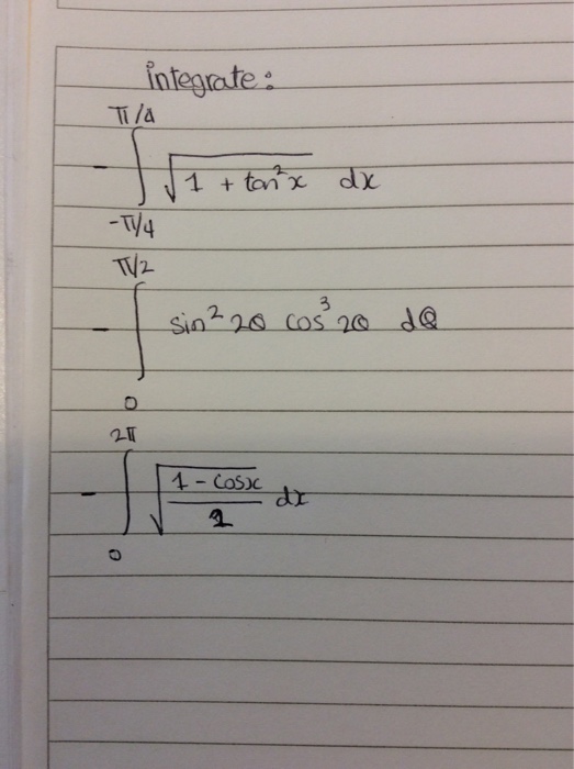 Integrate Sqrt 1 Tan 2x Dx Between Pi 4 To Chegg Com