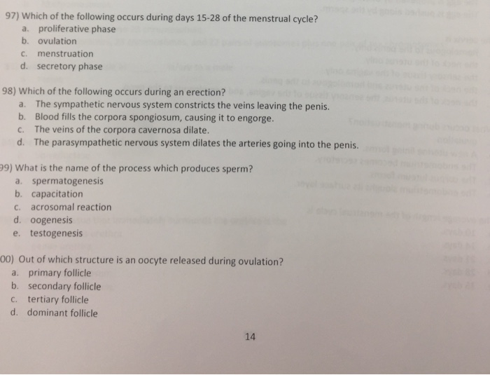 Solved Which of the following occurs during days 15-28 of