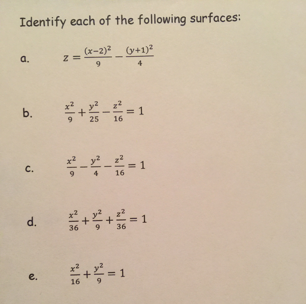 Identify Each Of The Following Surfaces Z X Chegg Com