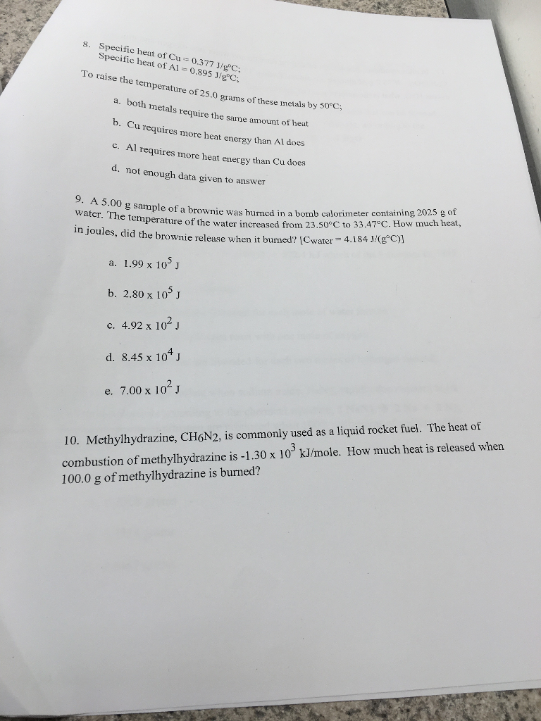 Solved Specific Heat Of Cu Specific Heat Of Al0 5 J G C Chegg Com