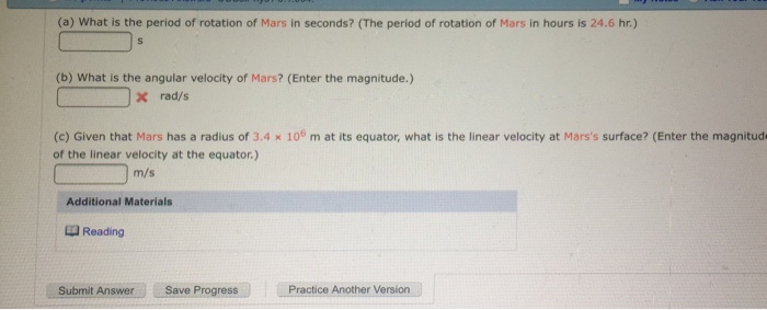 What is the period of rotation of Mars in seconds?