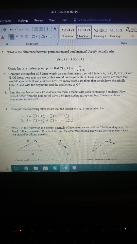 Solved As3 Saved To This Pc Eferences Mailings Review Vie Chegg Com