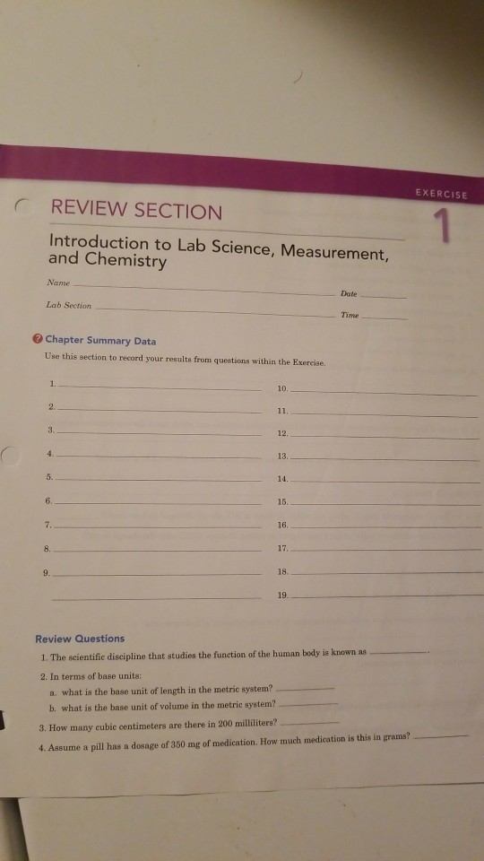 Solved Exercise Review Section Introduction To Lab Scienc