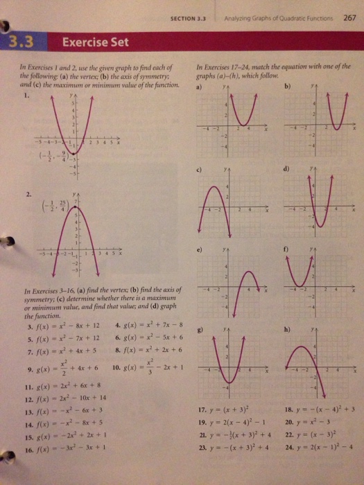 Solved SECTION 3.3 Analyzing Graphs of Quadratic Functions | Chegg.com