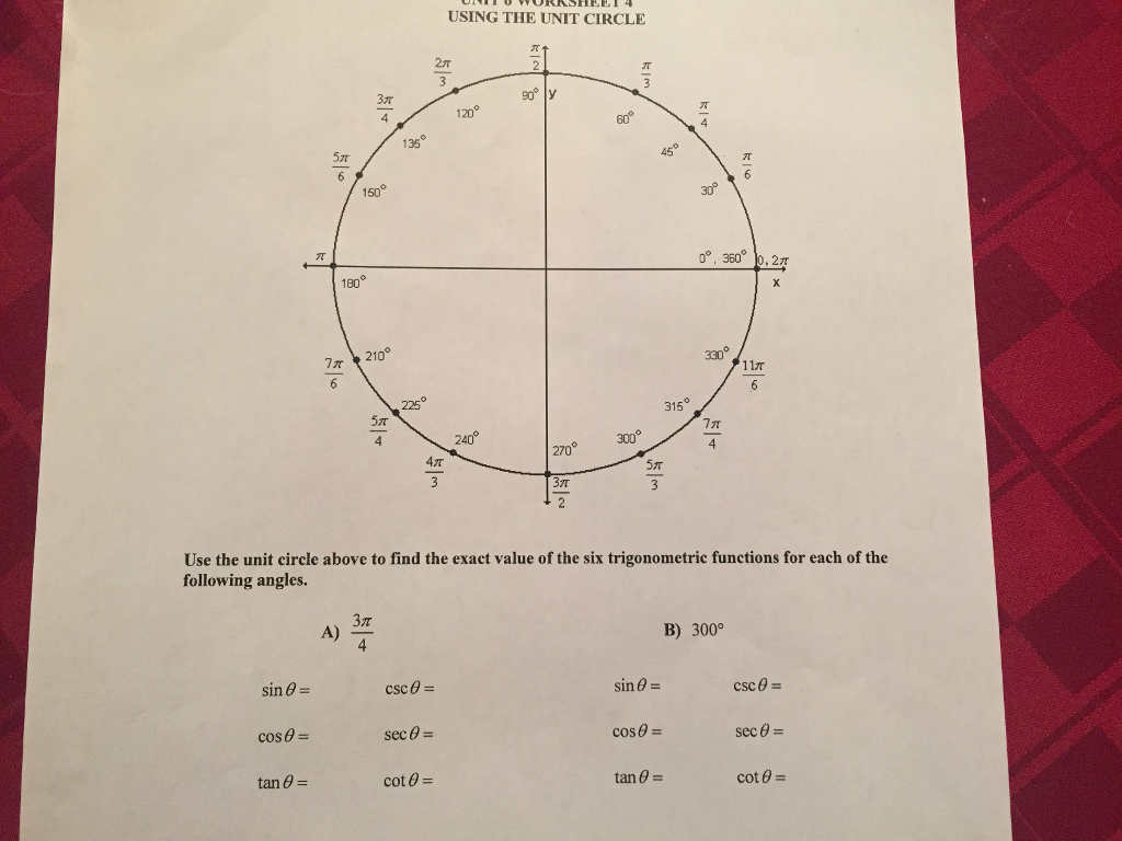 Solved Please help me. I have been out sick the last week  Chegg.com With Trigonometry Unit Circle Worksheet Answers