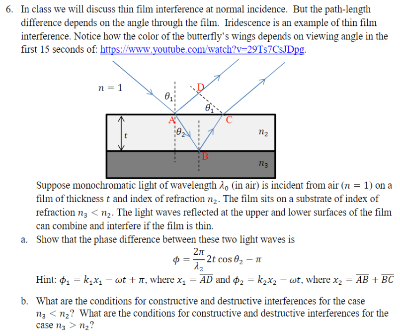 Solved In Class We Will Discuss Thin Film Interference At