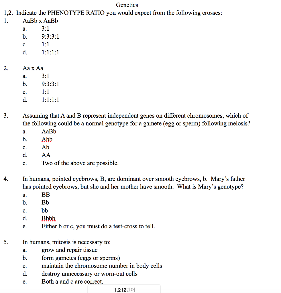 Solved Indicate The Phenotype Ratio You Would Expect From