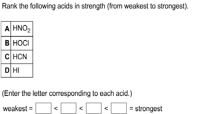 Solved Rank The Following Acids In Strength (from Weakest