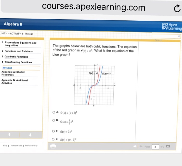 Courses Apexlearning Algebra Ii Apex Learning Chegg 