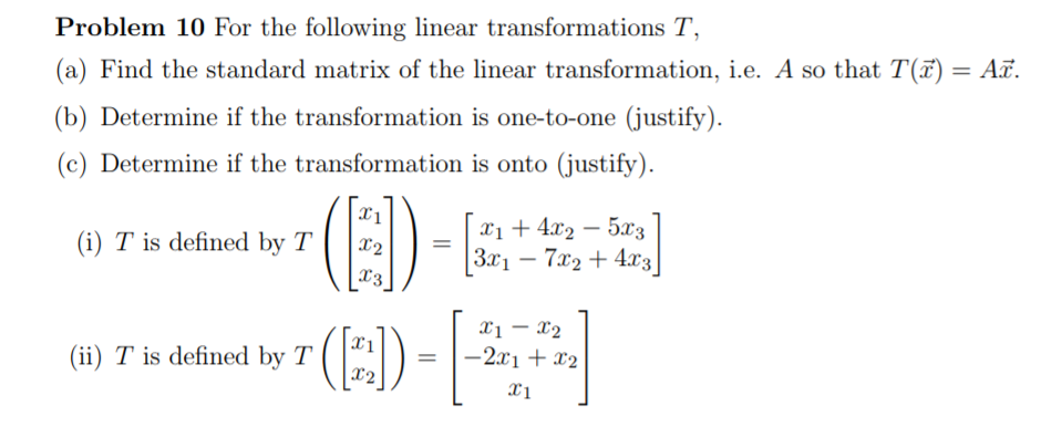 Solved Problem 10 For The Following Linear Transformation