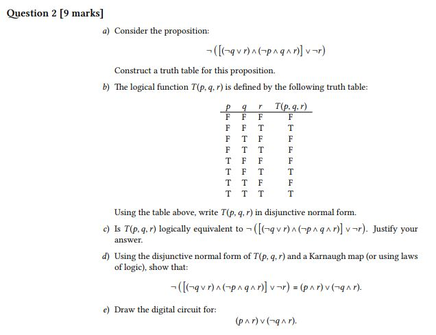 Solved Question 2 9 Marks A Consider The Proposition Chegg Com