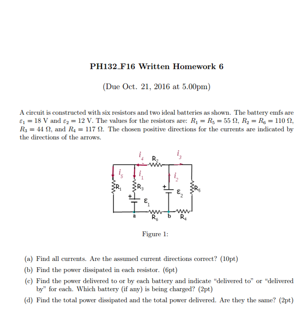 A circuit is constructed with six resistors and tw
