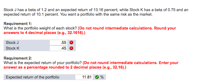 Solved Stock J Has A Beta Of 1 2 And An Expected Return O Chegg Com